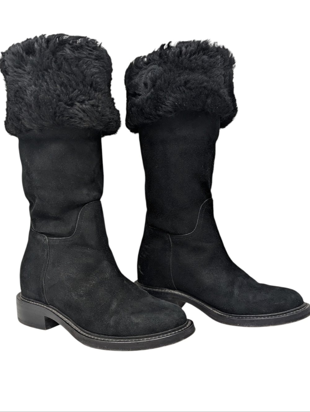 Chanel Black Shearling Nubuck Leather CC Logo Mid Calf Boots 38 - Picture 6 of 11